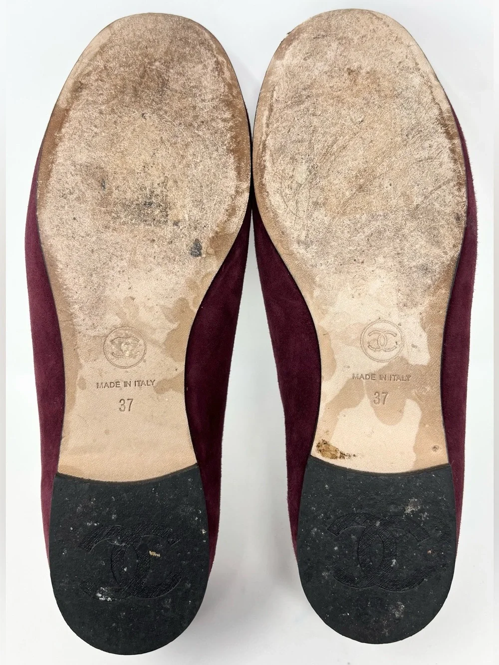 Chanel CC Logo Suede Loafers Burgundy Size 37 Size US 7